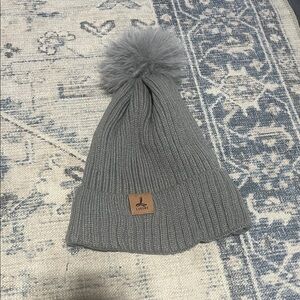 Gray Knit Beanie with Pom-Pom